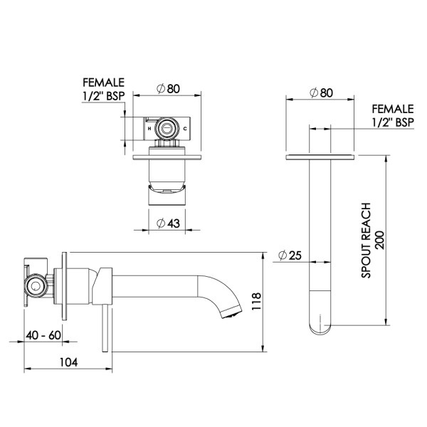 LBFC Linea Wall Mounted Basin Bath Mixer 02