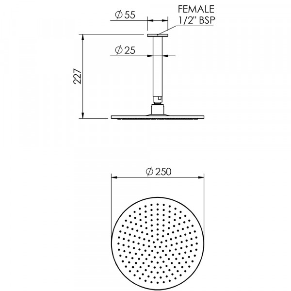 TRHCMSC Tate Rain Head Ceiling Mounted 180mm 